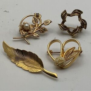 Four Vintage Goldtone and Gemstone Small Brooches